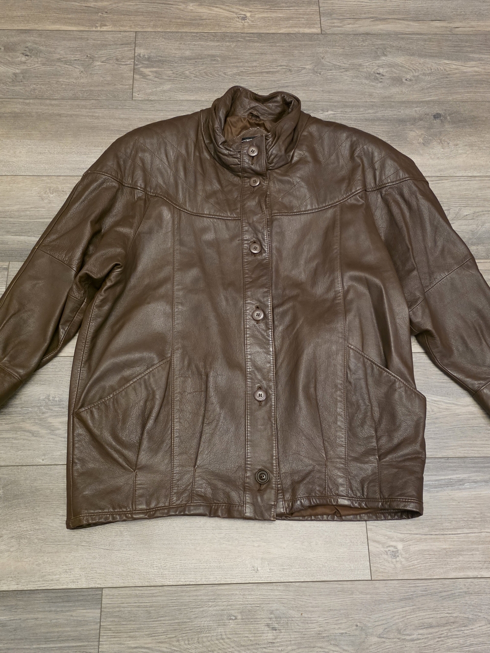 Vtg 80s PELLE New York Milano Leather Jacket Oversized Batwing Sleeve Large